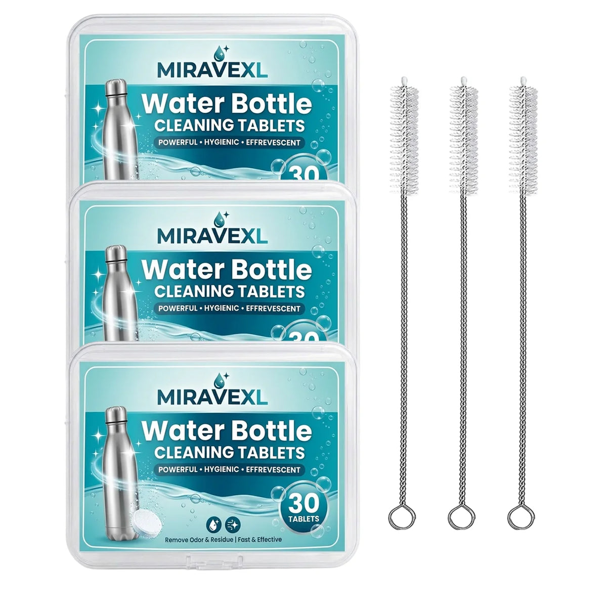 Water Bottle Cleaning Tablets with Straw Brush