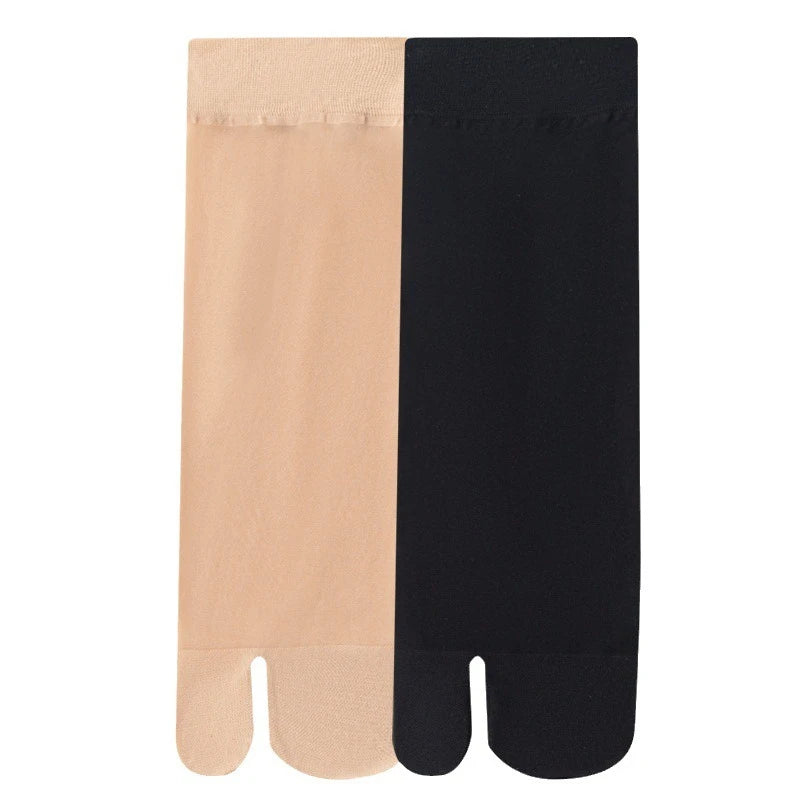 Women's Summer Ultra Thin Toe Socks Sexy Breathable Toe-separated Mid Tube Socks Solid Color Casual Transparent Tabi Silk Socks