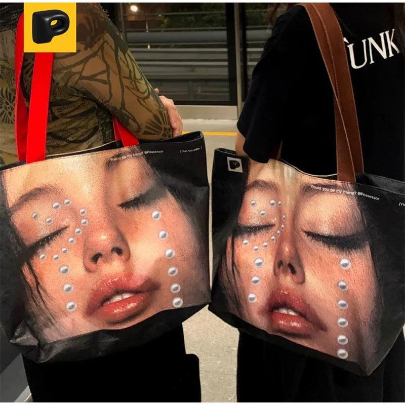Portrait Print Large Tote Bag