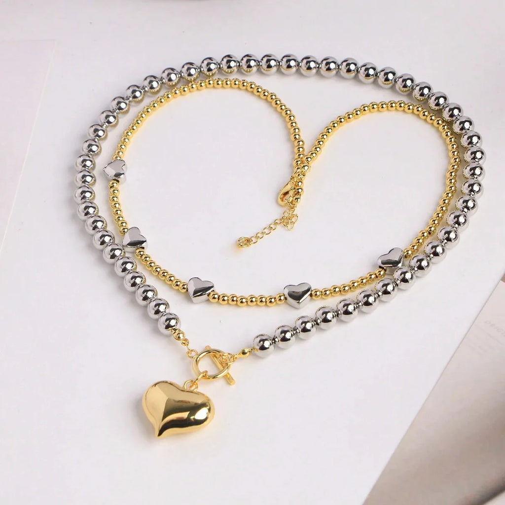 Stainless Steel Heart & Bead Toggle Necklace