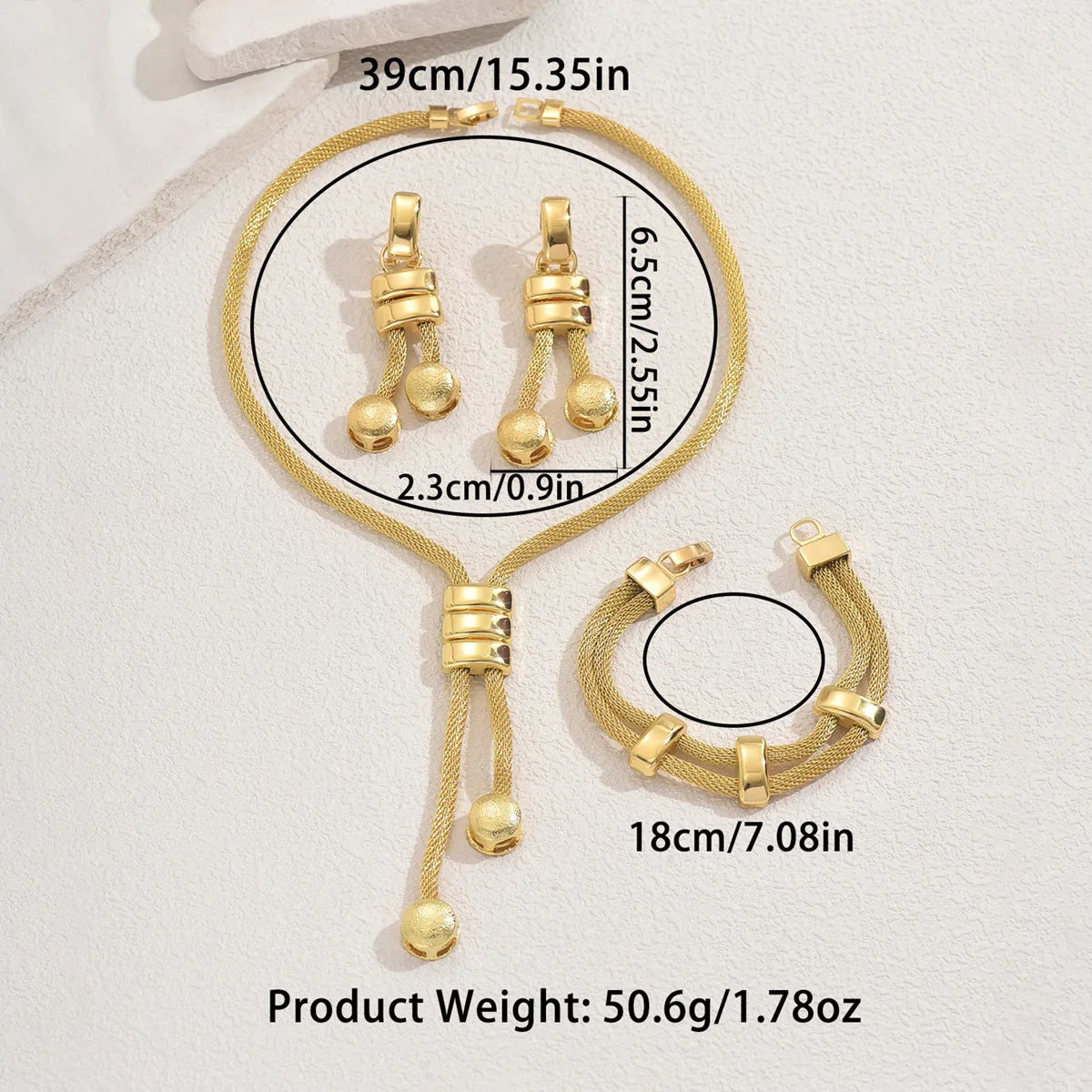 Fashion Jewelry Set For Women Gold Color Elegant Long Necklace Geometric Tassel Earrings Bracelet Bangle Accessories