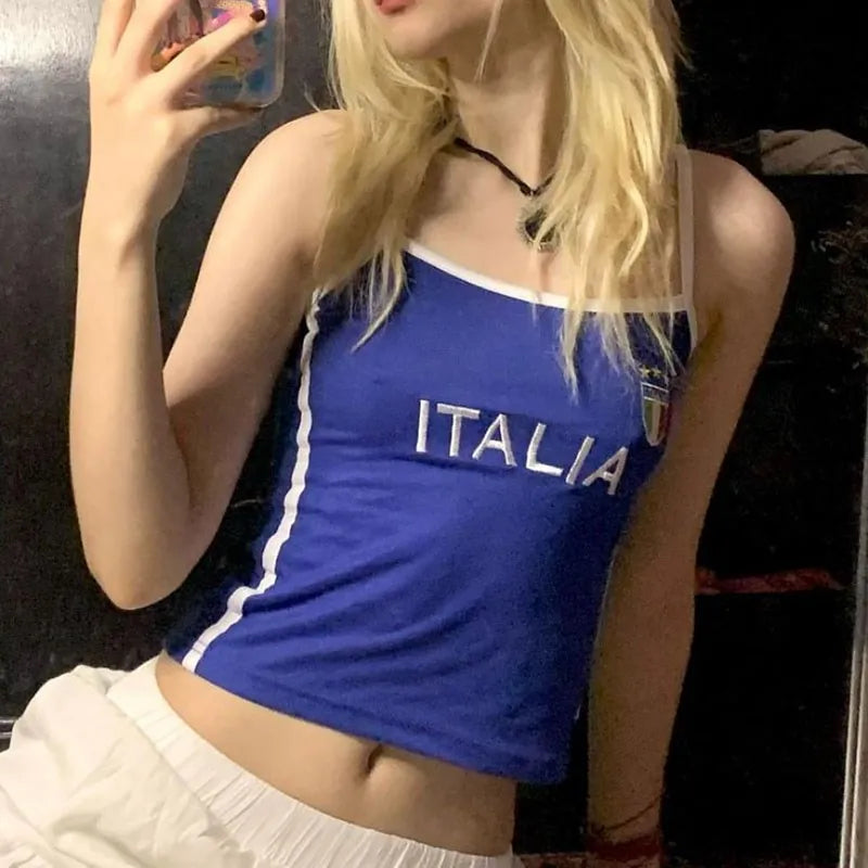 Italia Embroidered Y2K Camisole Crop Top