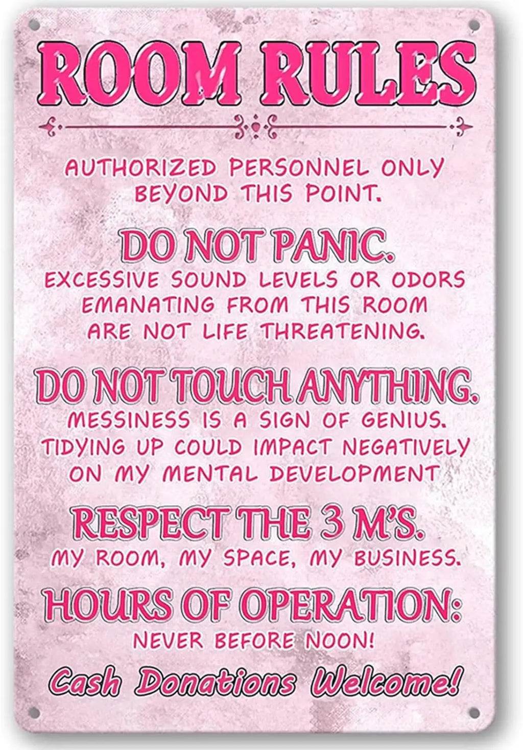 Pink Teen Girl Bedroom Rules Sign