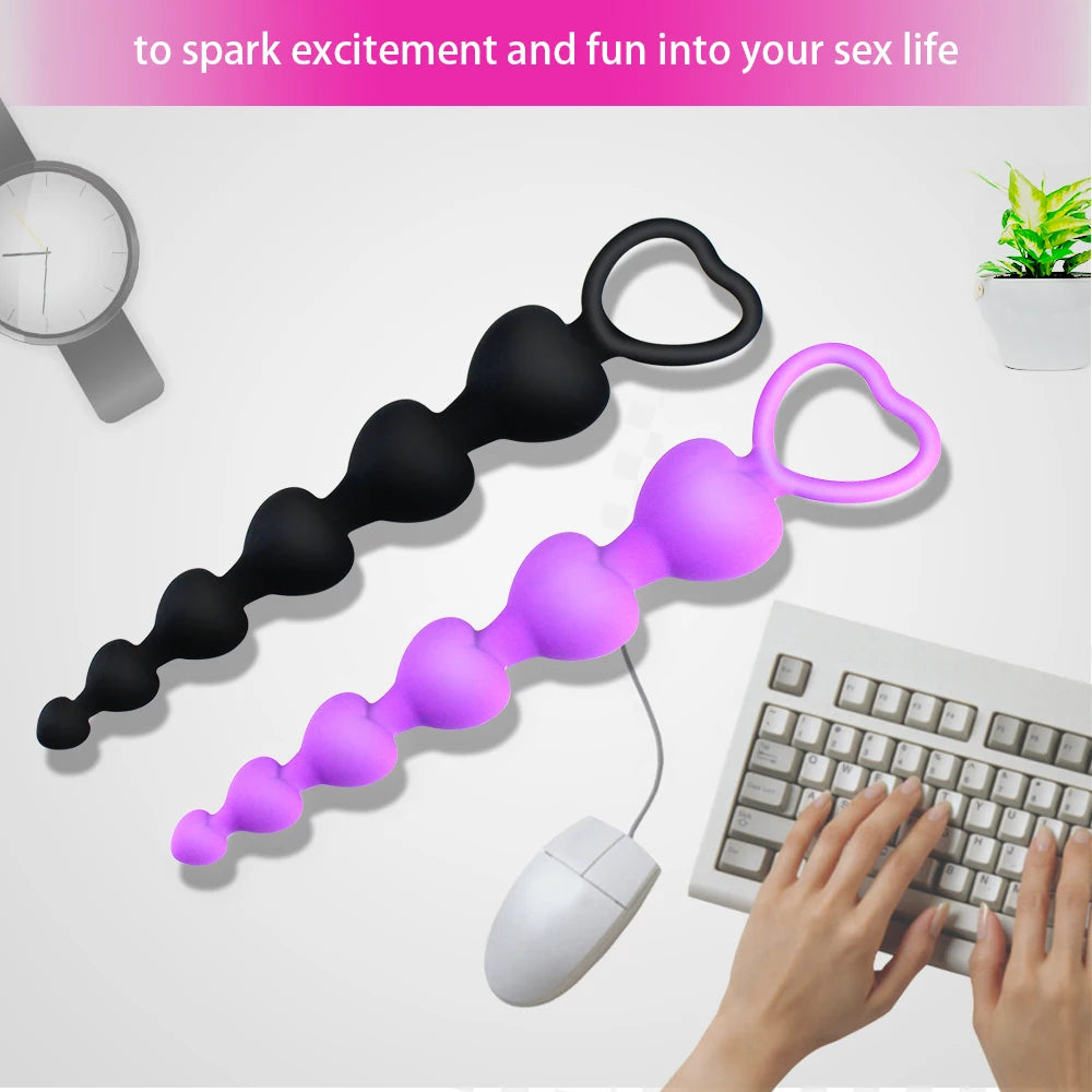 Flexible Heart-Shaped Silicone Anal Bead Chain