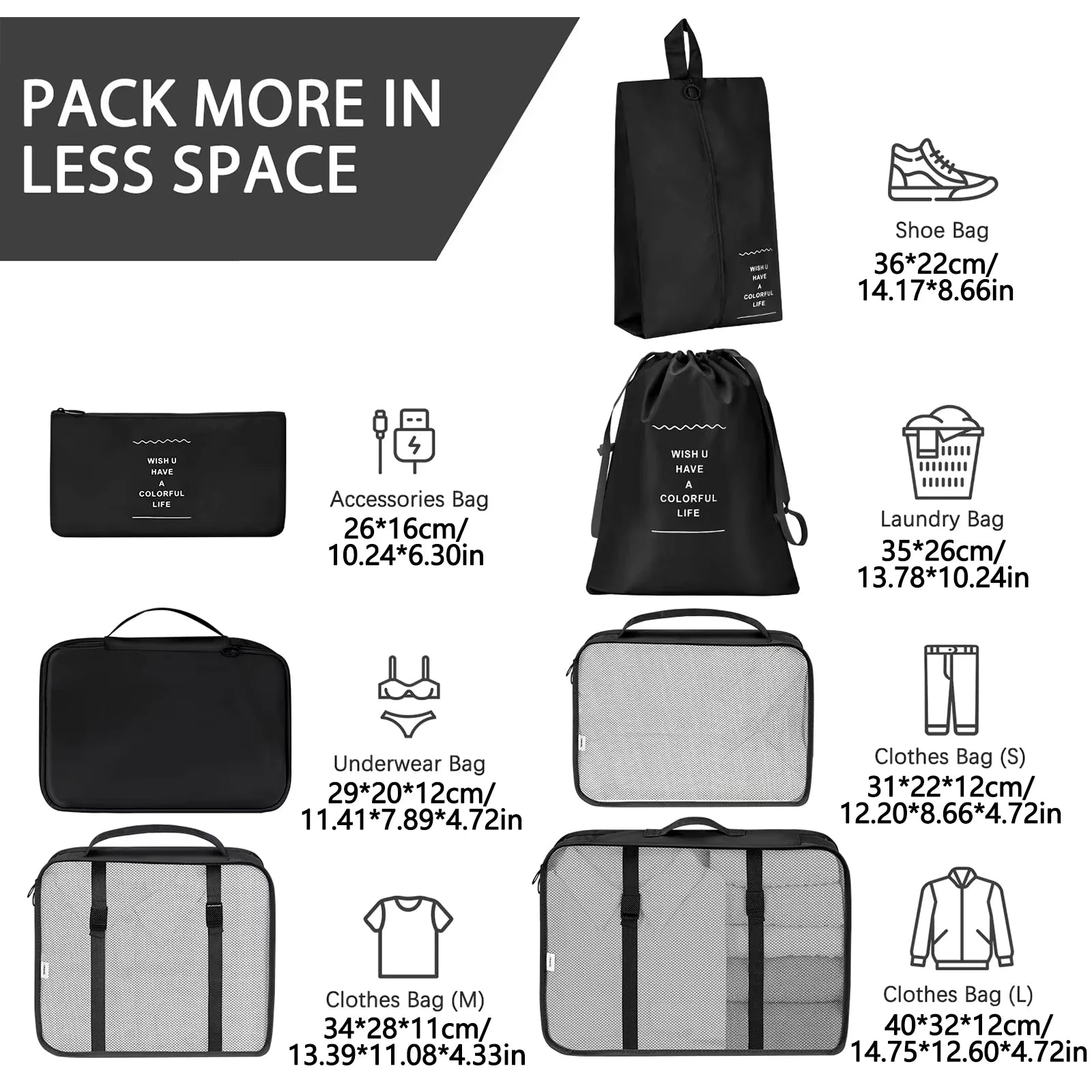 7Pcs Travel Organizer Storage Bags Wardrobe Cube Suitcase Packing Cubes Set Suitcase Packing Cubes Set Luggage Shoe Pouch