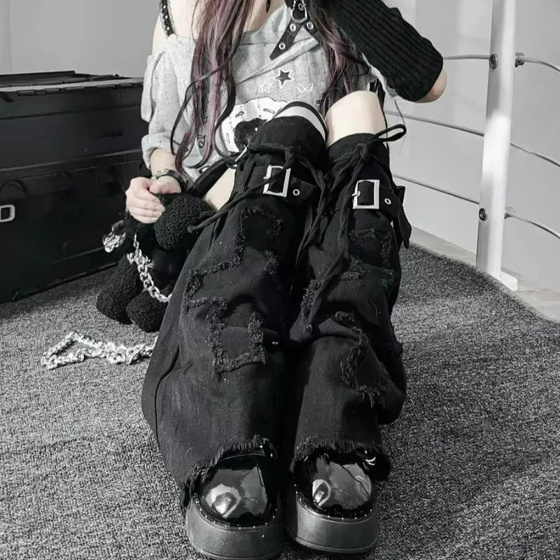 Distressed Denim Punk Over-Knee Leg Warmers