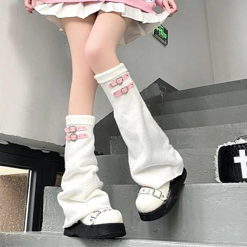 Heart-Buckle Knitted Y2K Leg Warmers