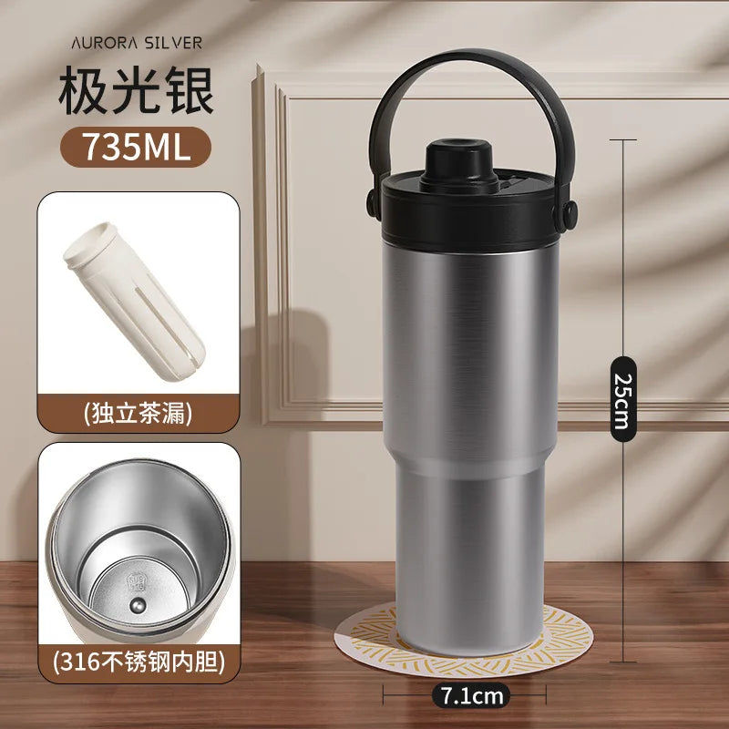 24 oz Stainless Steel Travel Tumbler with Straw & Handle