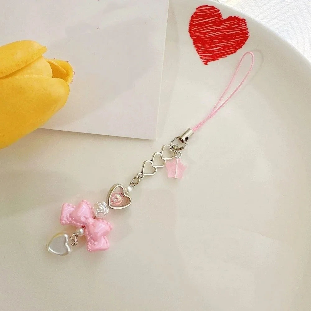 Y2K Heart & Bow Beaded Phone Charm