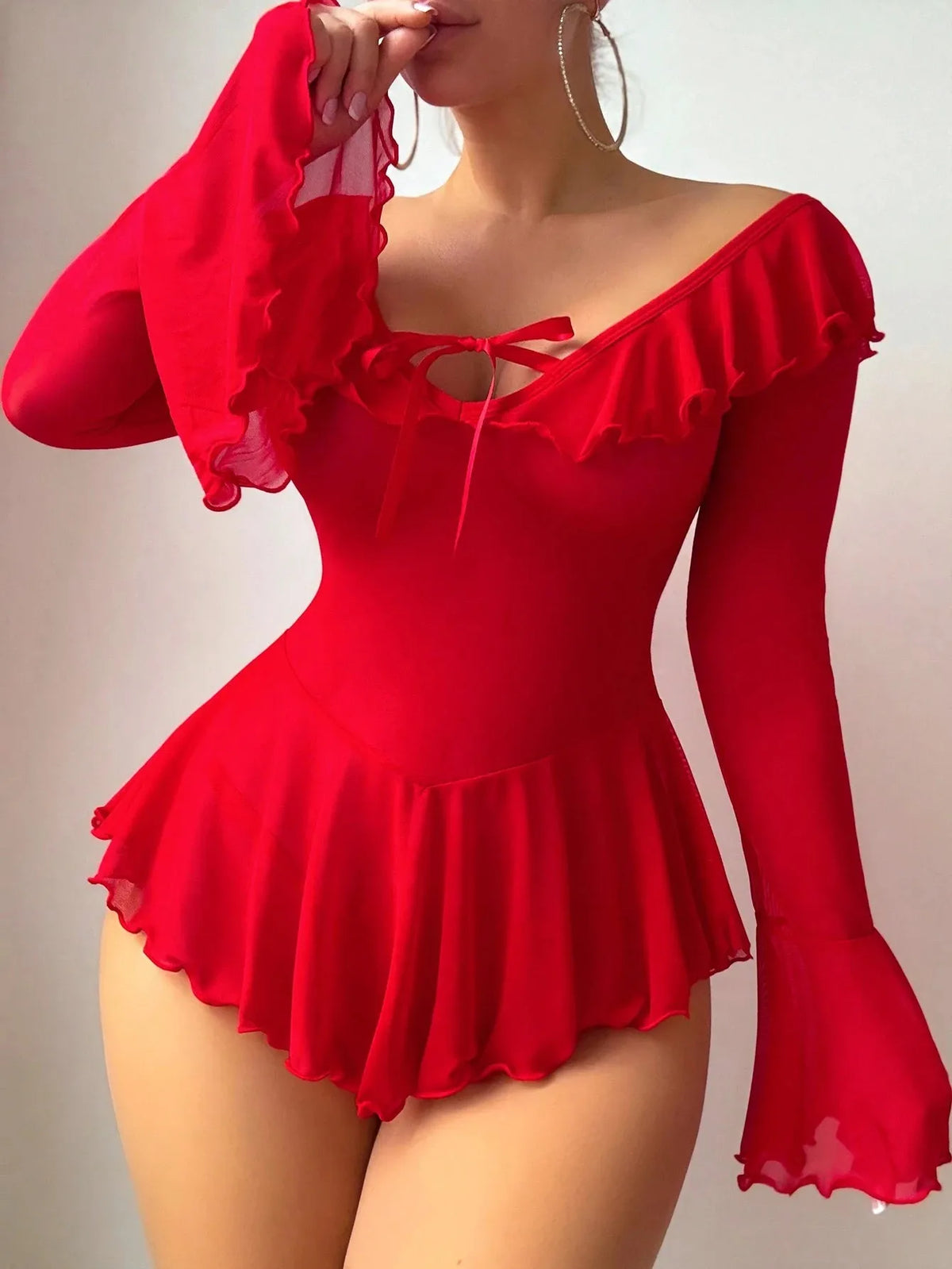 Women's Lace V-Neck Bra & Night Skirt Set