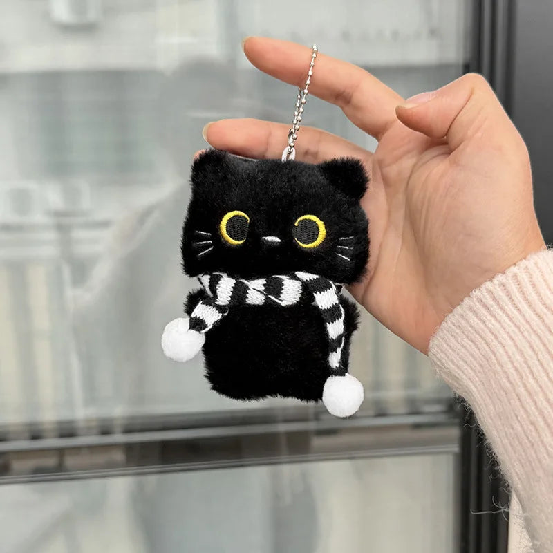 Black Cat Plush Keychain with Scarf