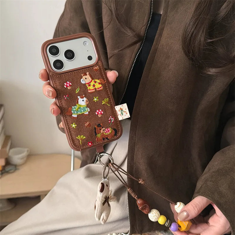 Kawaii Cartoon Girl Phone Case For iPhone 17 Pro 16 15 14 Pro Max Cover with Chain Shockproof Protective Cases For iPhone 16Prom