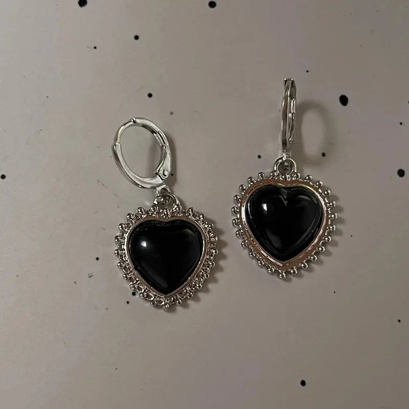 Goth Y2K Bow, Heart & Cross Drop Earrings