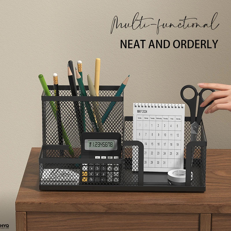 3-Compartment Black Mesh Desk Organizer