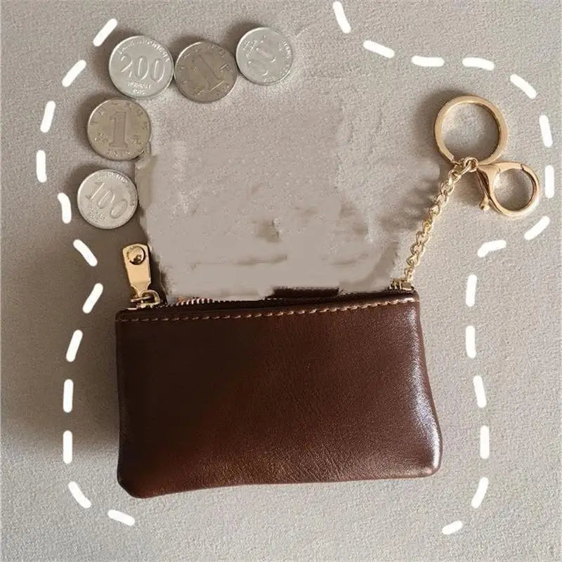 PU Leather Mini Coin Purse With Gold Keychain And Smooth Zipper Perfect For Daily Use Carrying Cards Cash Keys Small Items