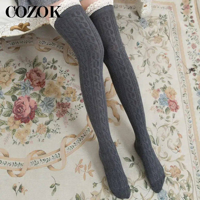 Women's Thigh High Socks Girls Stockings Lace Winter Warm Socks Women Sexy Stocking Medias Pantyhose Stockings Knee High Socks