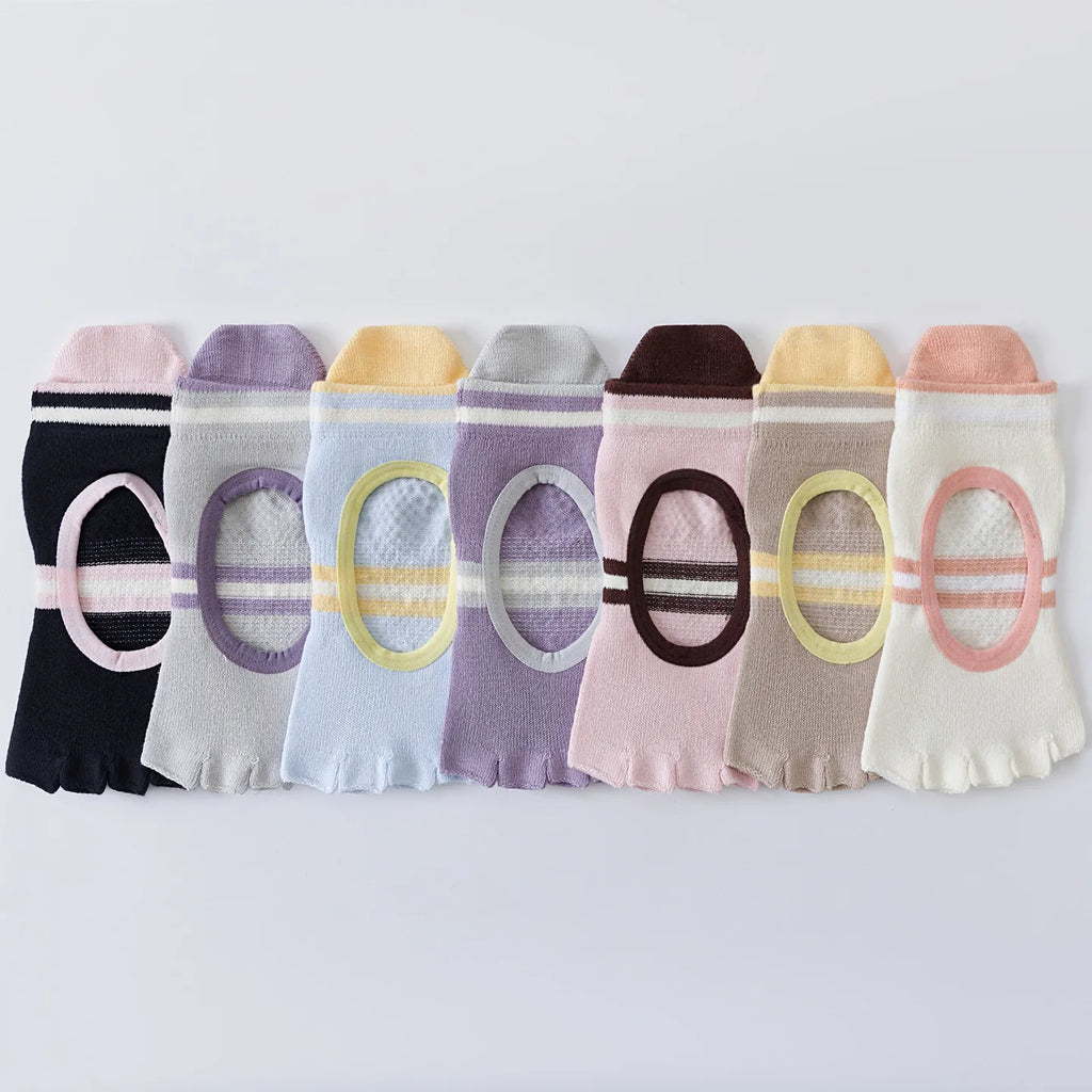 Full Toe Yoga Socks Woman Silicone Non-slip Grip Pilates Five Toe Low-ankle Toeless Sock