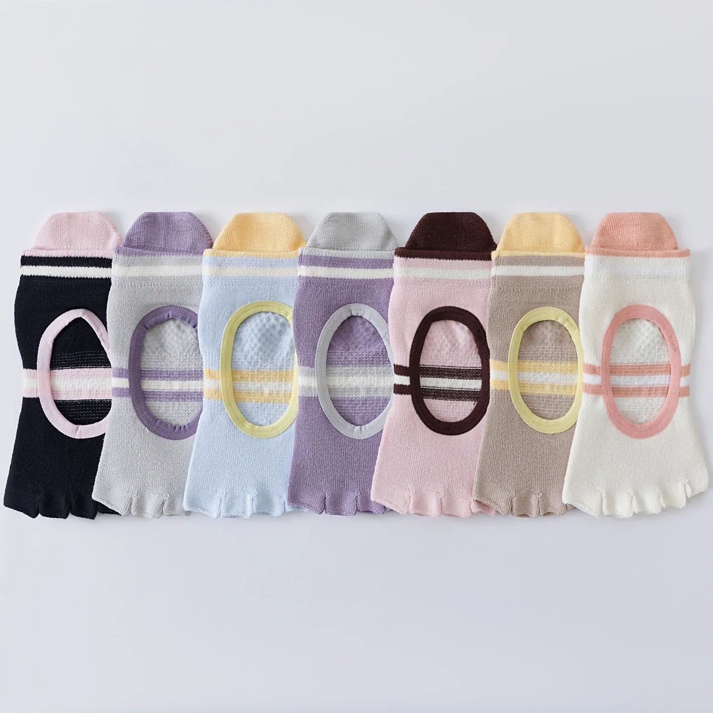 Full Toe Yoga Socks Woman Silicone Non-slip Grip Pilates Five Toe Low-ankle Toeless Sock