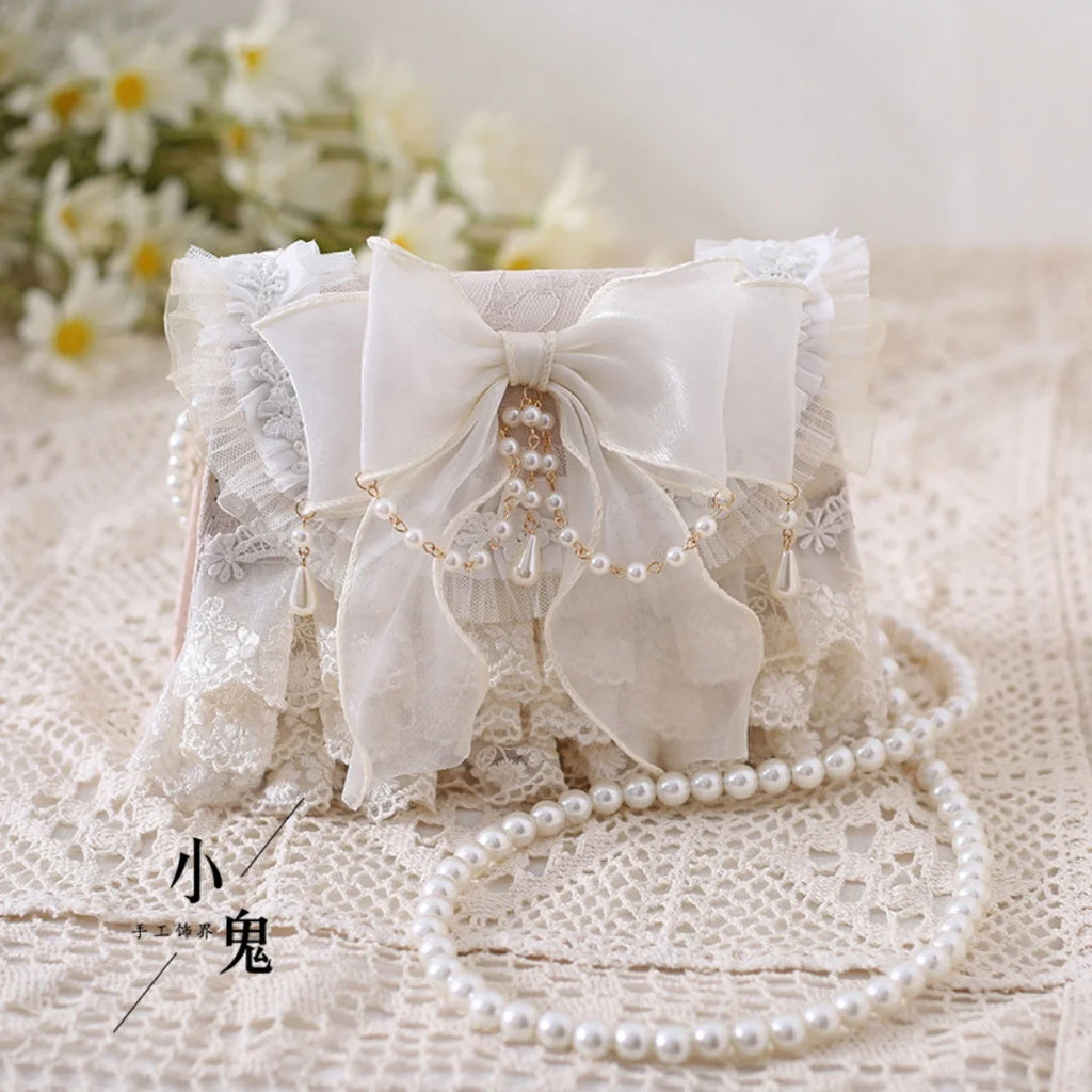 Lolita Pink Bow Pearl Crossbody Bag