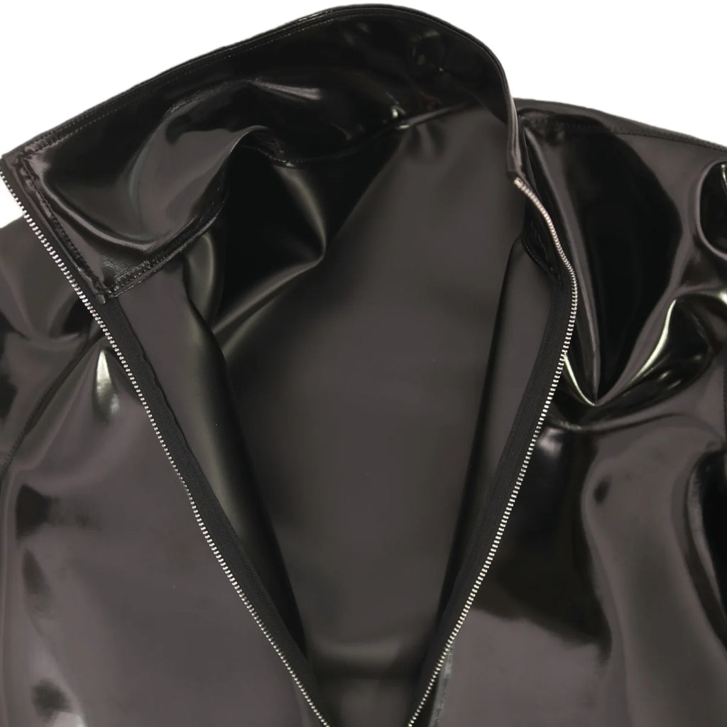 Sexy Men High Neck Long Sleeve T-shirt PU Double Side Top PVC Glossy Shiny Fashion Stage Wear Elastic Slim Tights Dance Wear
