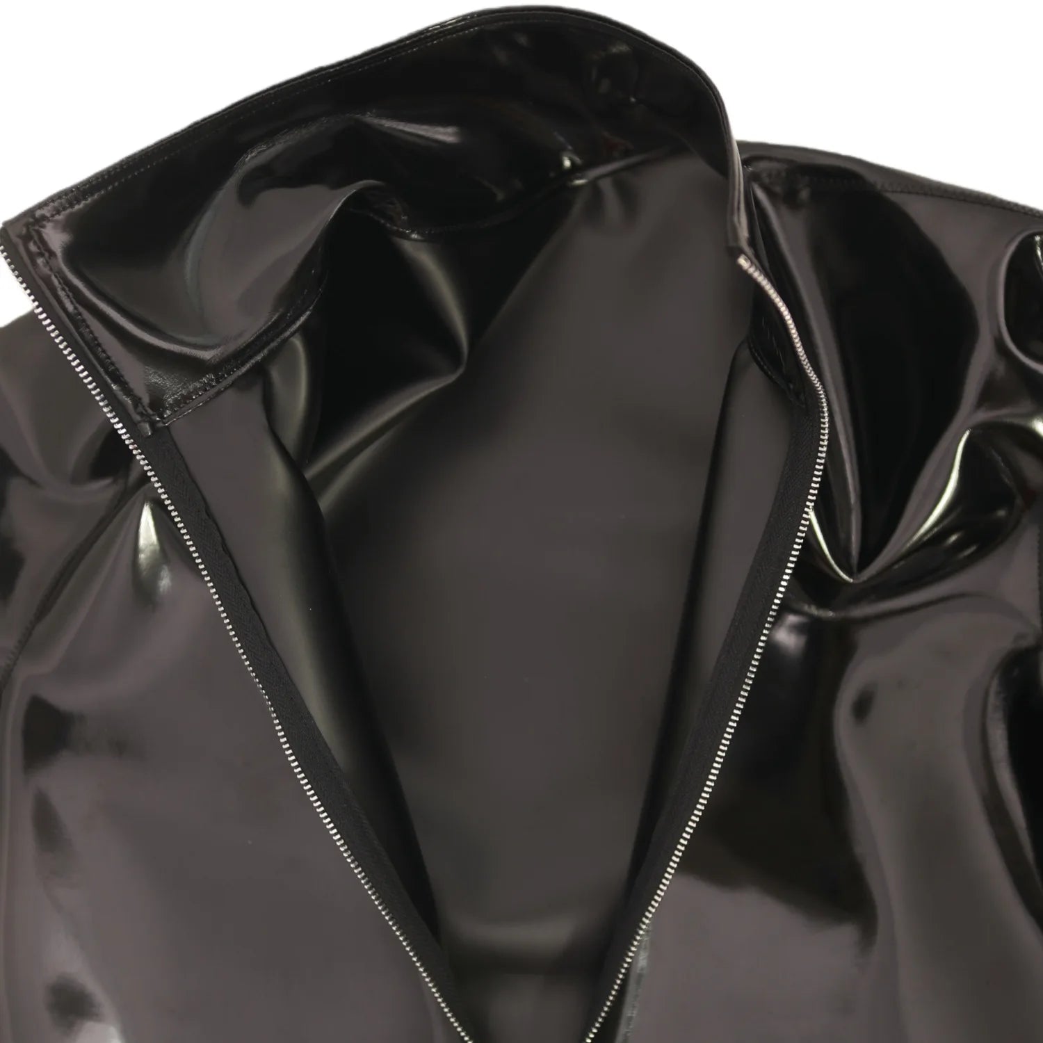 Sexy Men High Neck Long Sleeve T-shirt PU Double Side Top PVC Glossy Shiny Fashion Stage Wear Elastic Slim Tights Dance Wear