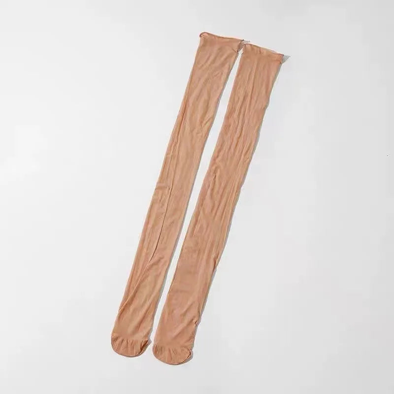 Thigh High Stockings for Women Lace Garter Belt Oil Shiny Sheer Pantyhose 8 Denier