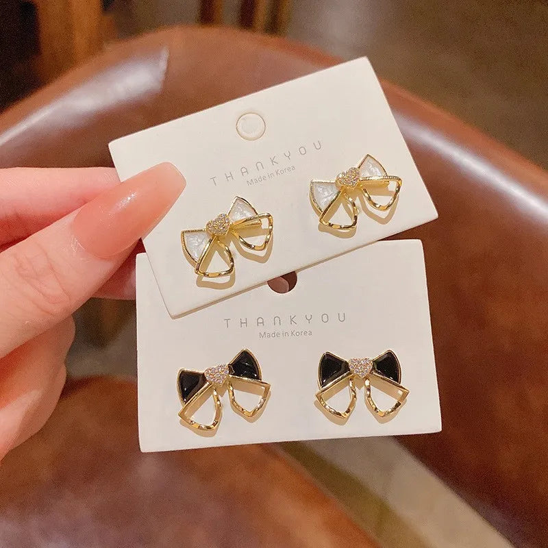 Small Bow & Heart Enamel Stud Earrings