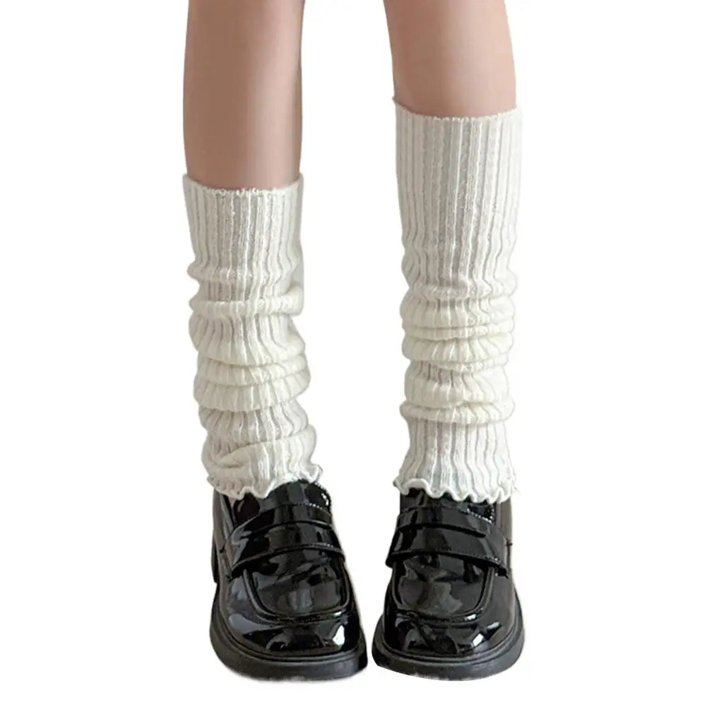 White Ribbed Knit JK Slouch Leg Warmers