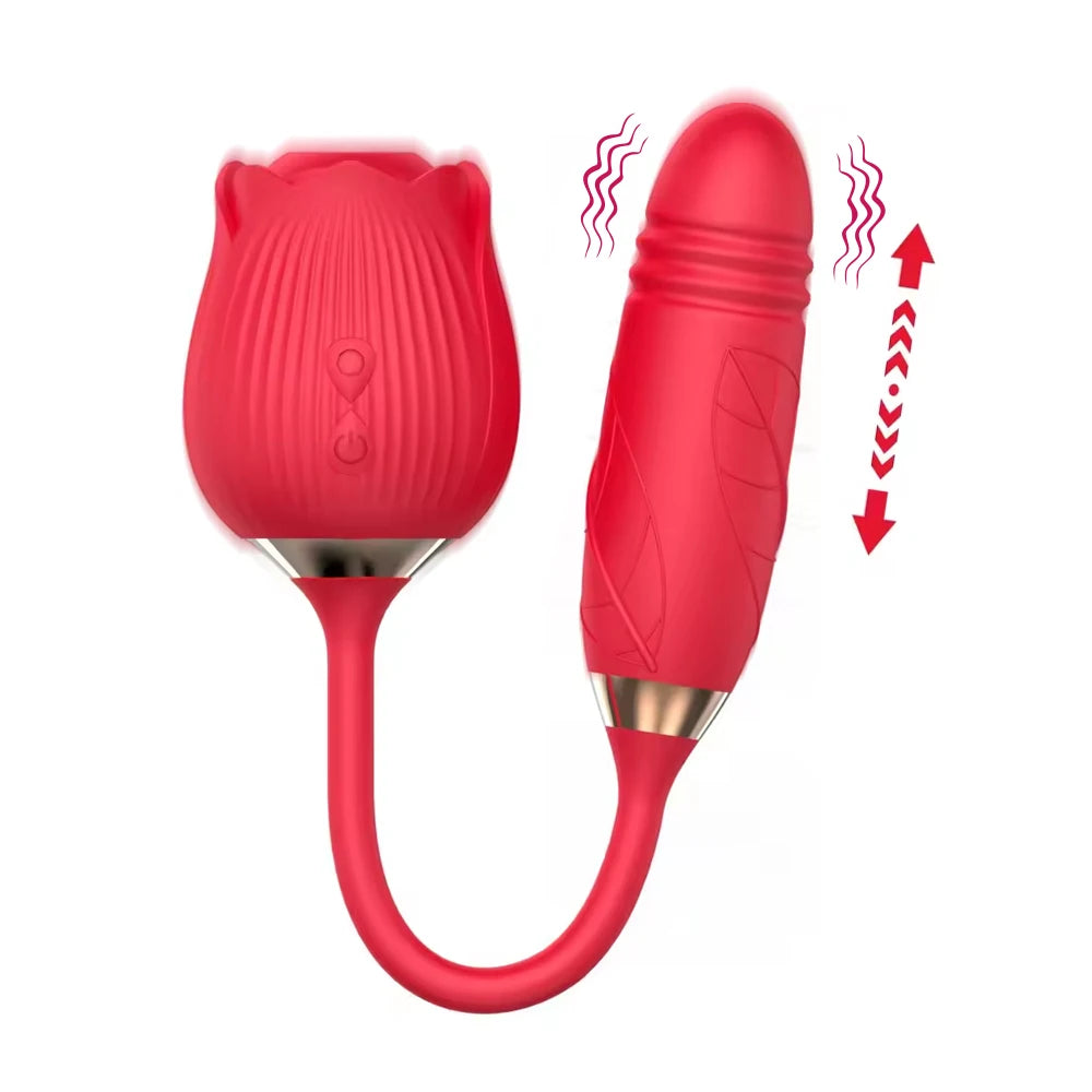 Rose-Sucking Thrusting Dildo Vibrator for Women Nipple Clit Stimulator Vibrating Egg Tongue Licking Clitoris Sucker Sex Toys