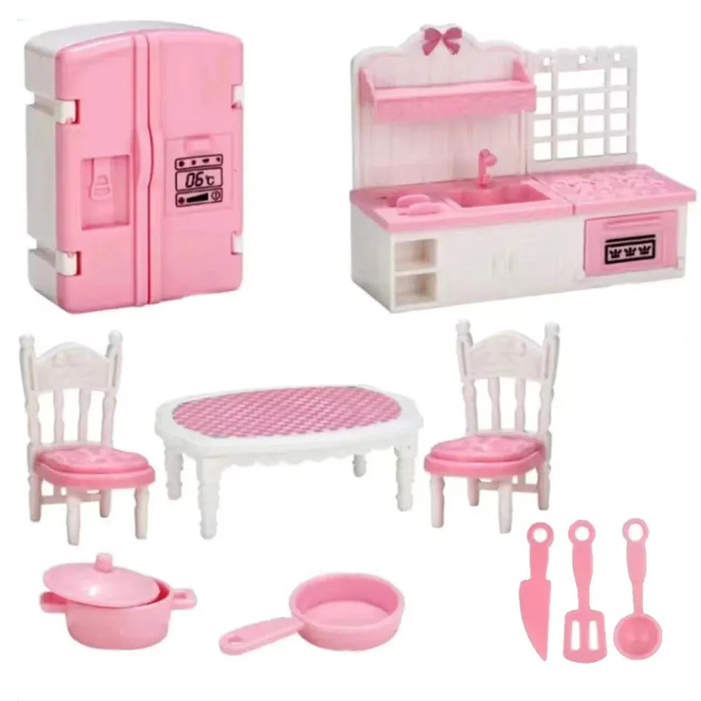 10-Piece Pink Miniature Dollhouse Furniture Set