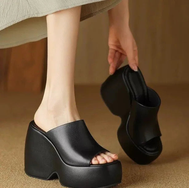 High Heeled Women's Slippers Platform Thick Wedges Sandals Women Slingback Fashion Design Casual Summer Shoes Thick Sole Heels