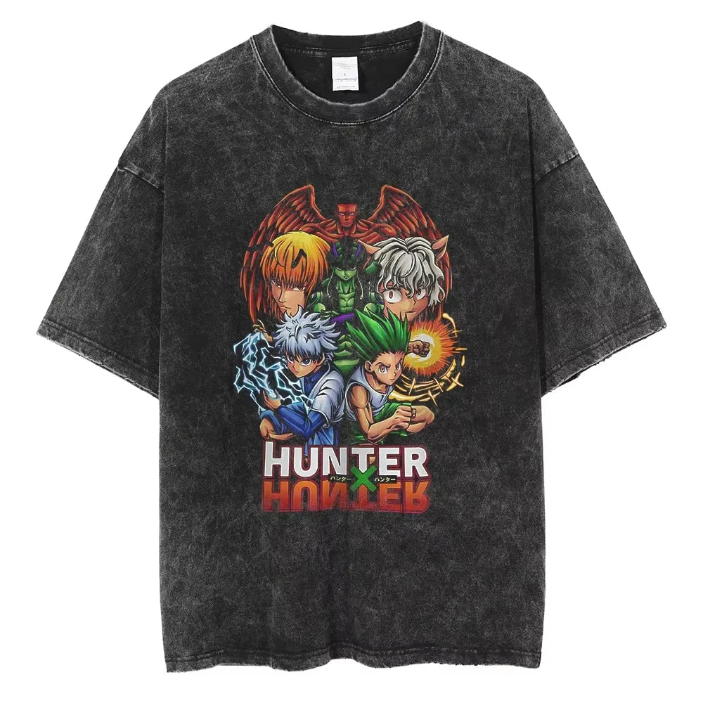 HUNTER×HUNTER T Shirt Kurapika Manga Tshirt Men Women Hip Hop Washed Cotton T-shirt Clothing Summer Short Sleeve Tees Streetwear