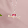 Pink Zircon Heart & Bow Pendant Necklace