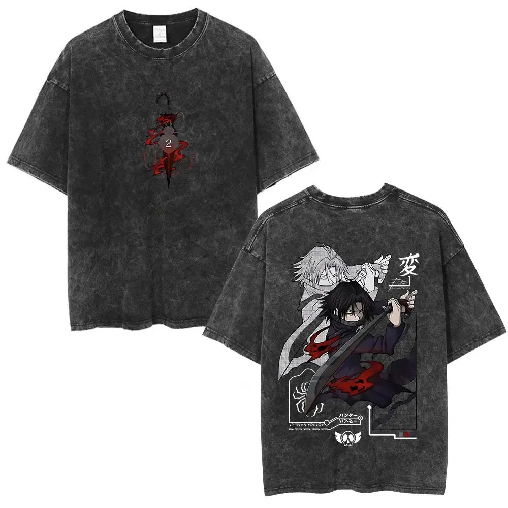 Hunter X Hunter Phantom Troupe Washed T-shirts Anime Hisoka Oversized Print T Shirt Men Women Streetwear Y2k Clothing Cotton Tee