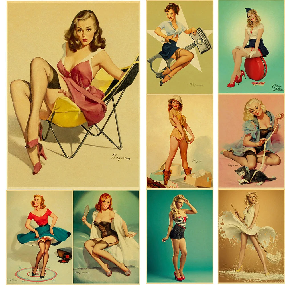 Pin up Girl Poster Fashion Art Picture Living Room Paper Cafe and Living Room Wall Sticker Posters Paper Anime Bedroom Painting