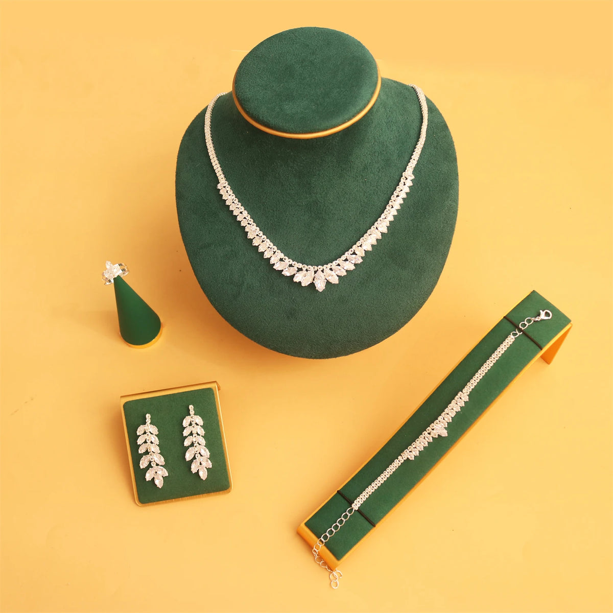Women's Bridal Necklace, Earrings, Bracelet & Ring Set – 4 Pieces