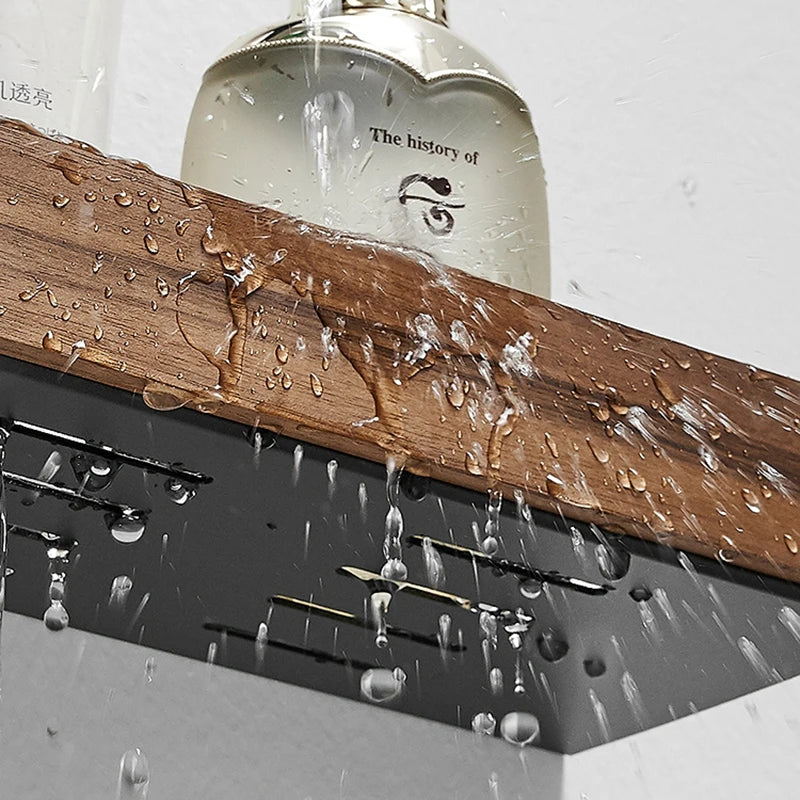 Wall-Mounted Solid Wood Corner Shower Shelf
