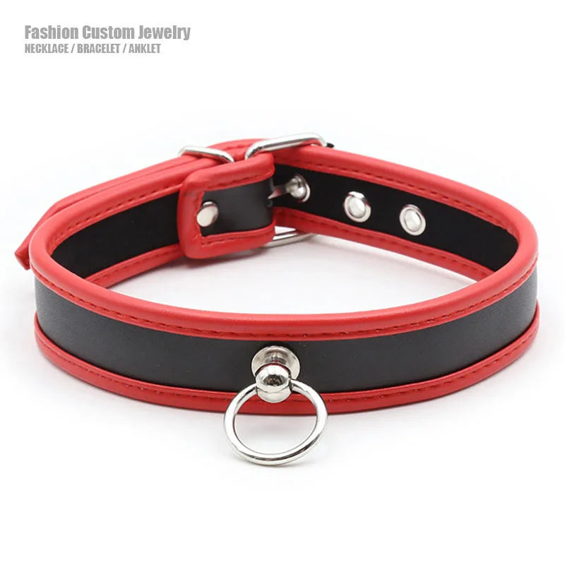 Sexy Hot PU Leather Collar Choker Necklace with Iron Hoop for Women Men BDSM Daddy Slave Cosplay Chocker Party Jewelry Sex Toys