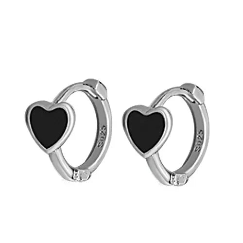 Black Enamel Heart & Star Huggie Earrings