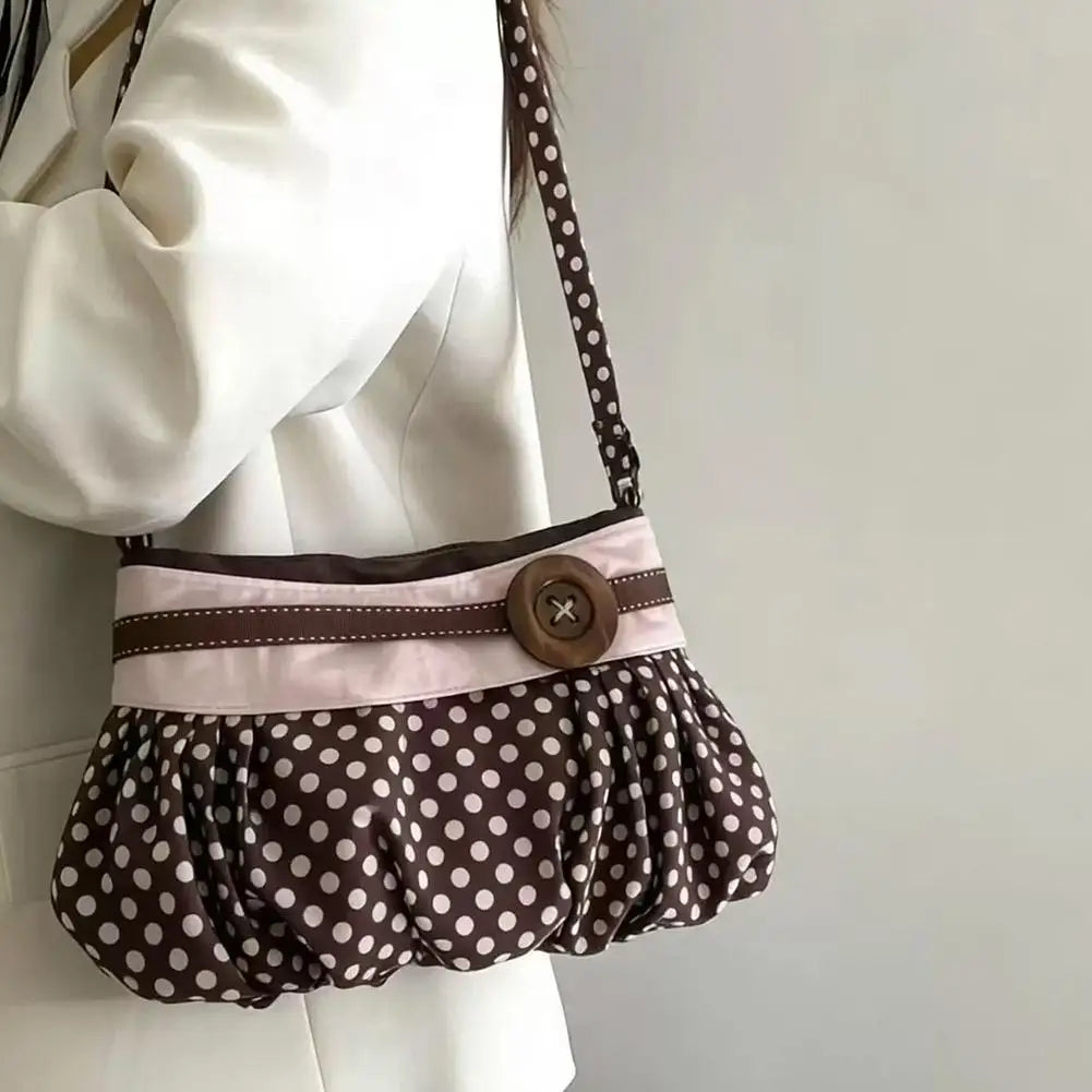Vintage Polka Dot Pleated Hobo Bag