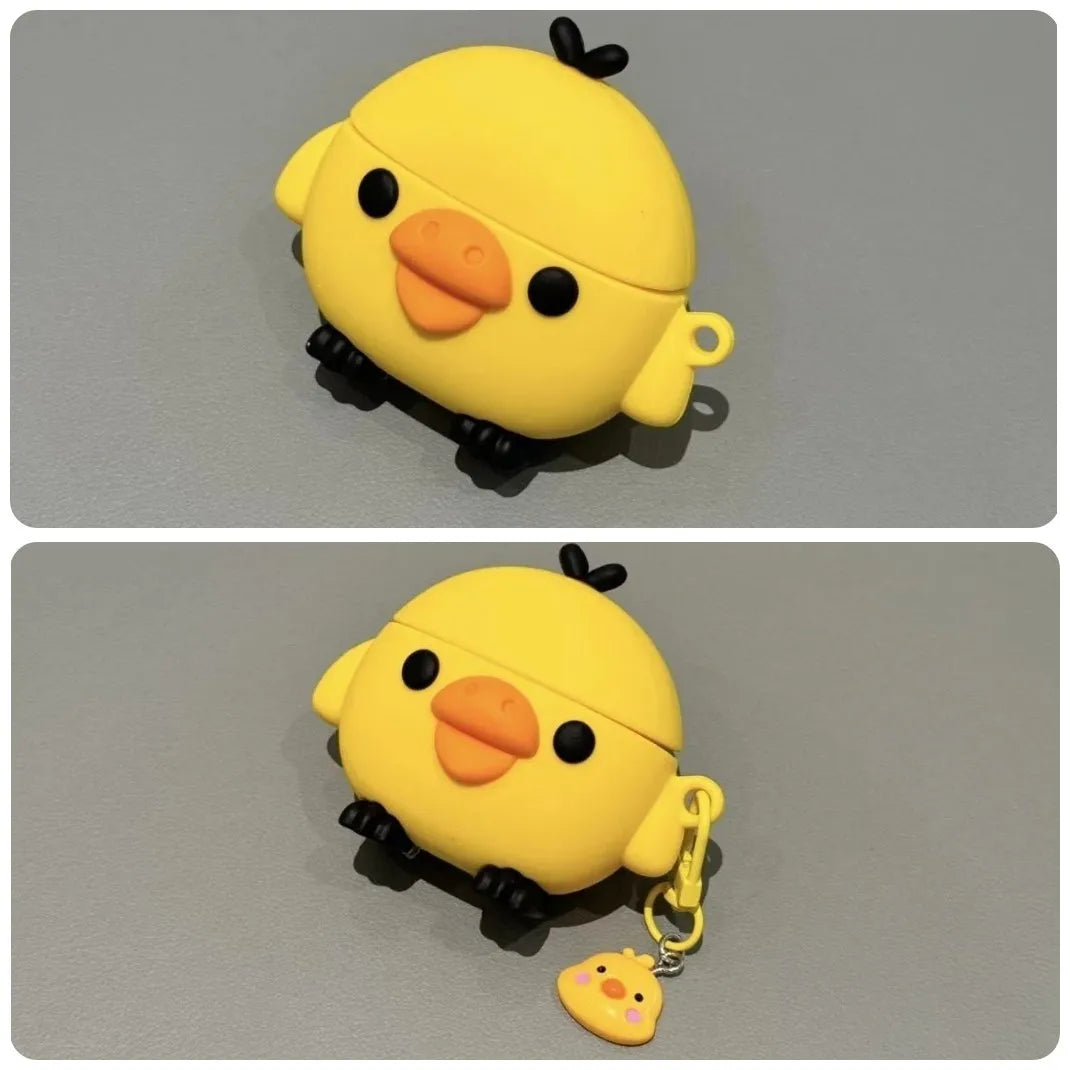Kawaii 3D Yellow Chick AirPods Case, Soft Silicone Shockproof Protective Cover, Cute Cartoon Earphone Case For AirPods Pro 2/3/4