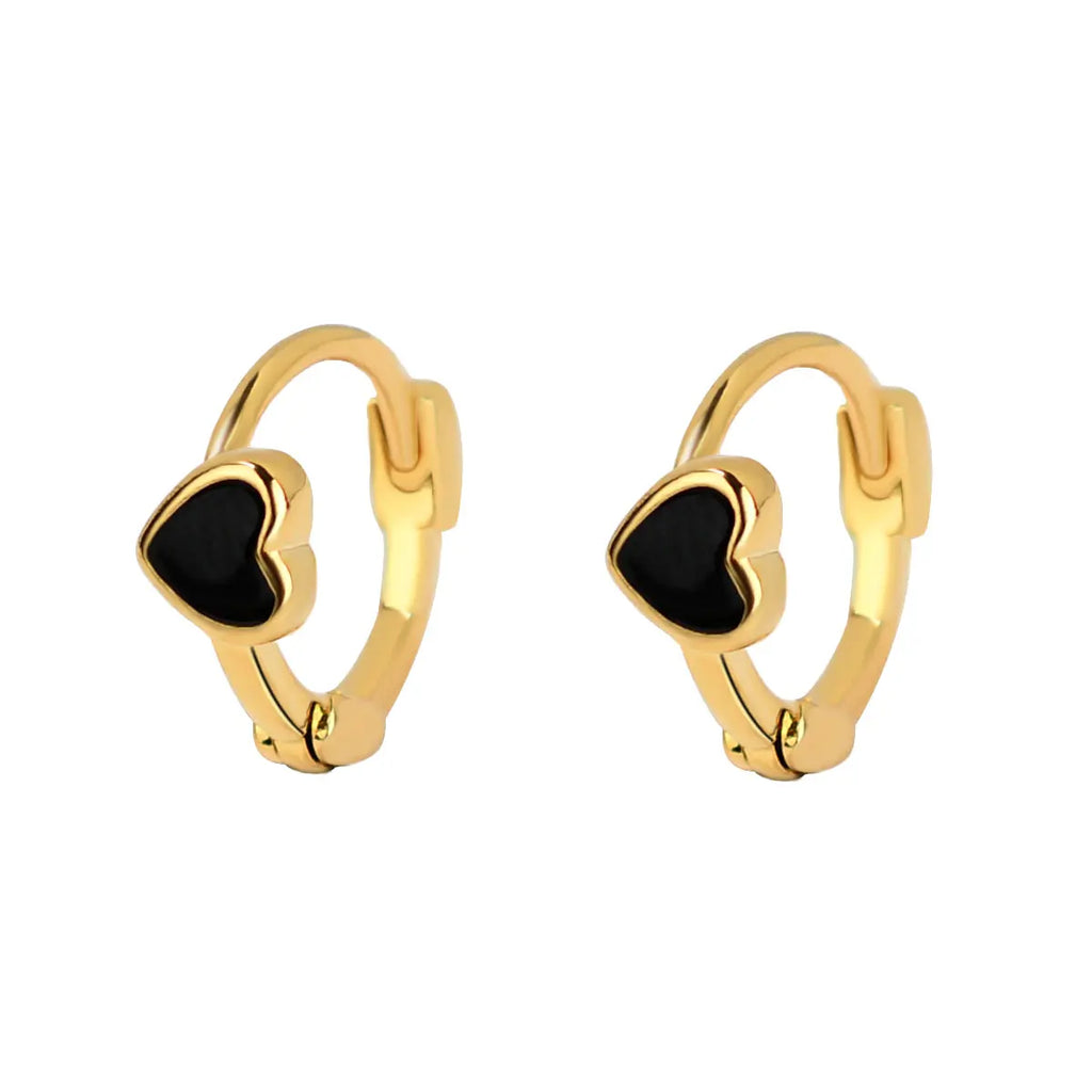Black Enamel Heart & Star Huggie Earrings