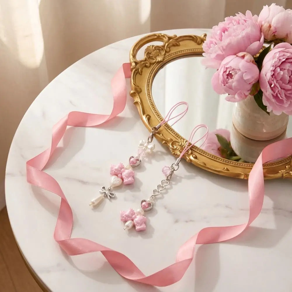Y2K Heart & Bow Beaded Phone Charm
