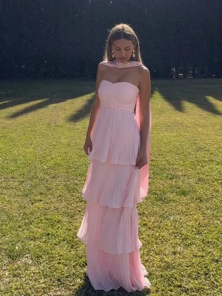 Sexy  Scarf Neck Off Shoulder Ruffles Long Dress Fashion Sleeveless High Waist Maxi Robe Women Party Evening Chic Gown