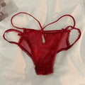 Lingerie Bow Lace Flower Panties Low Waist Hollow Lace Mesh Briefs Thin Strap Transparent Women Underwear Lady