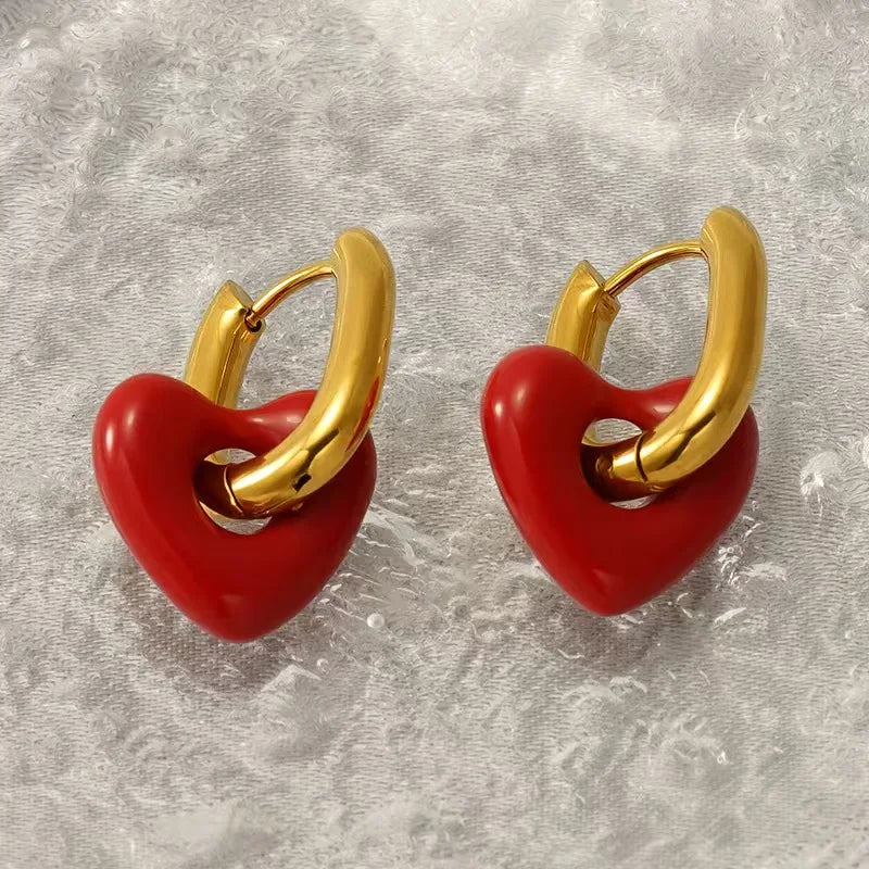 Red Heart Hoop Earrings