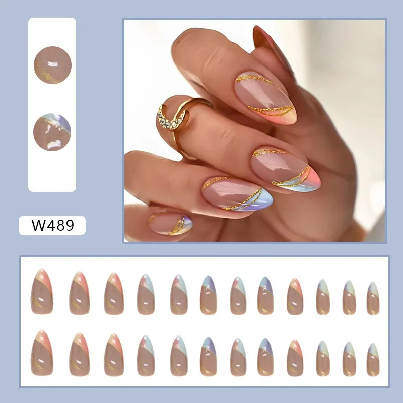 French Almond Colorblock Stripe Press-On Nails