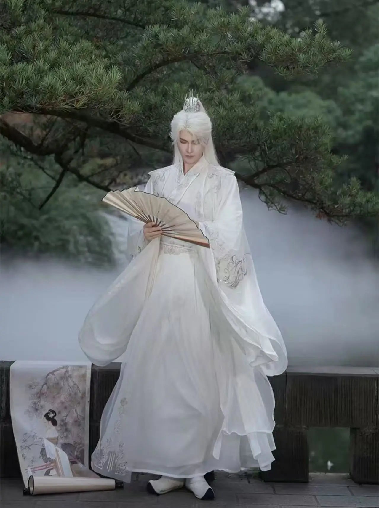 Niche Anime Black White Hanfu Traditional Chinese Embroidery Large Sleeve Shirt Men Women Halloween Wuxia Game Cosplay Clothing
