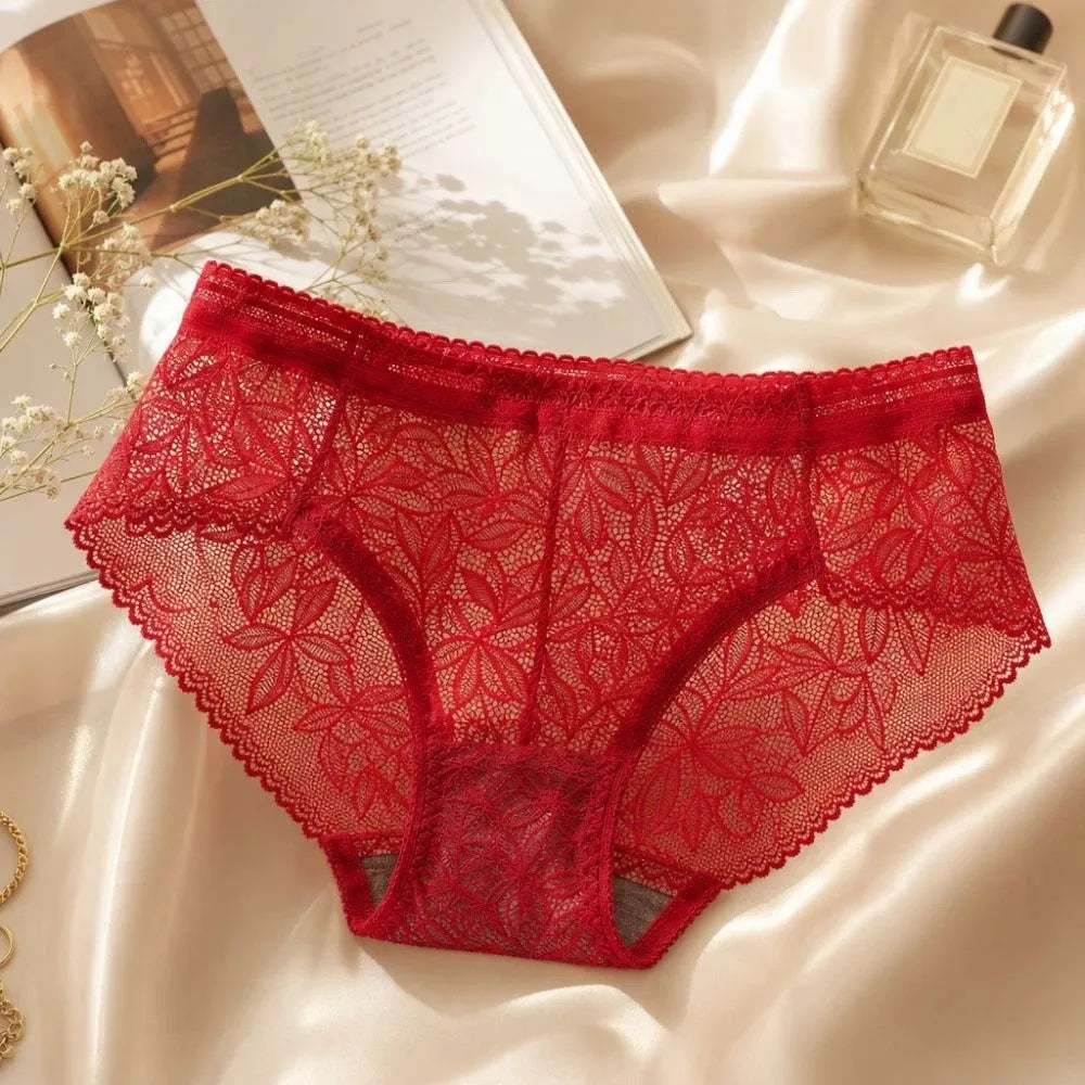 Lingerie Low Waist Women's Panties Transparent Mesh Lace Briefs Hollow Out Seamless Underwear Female