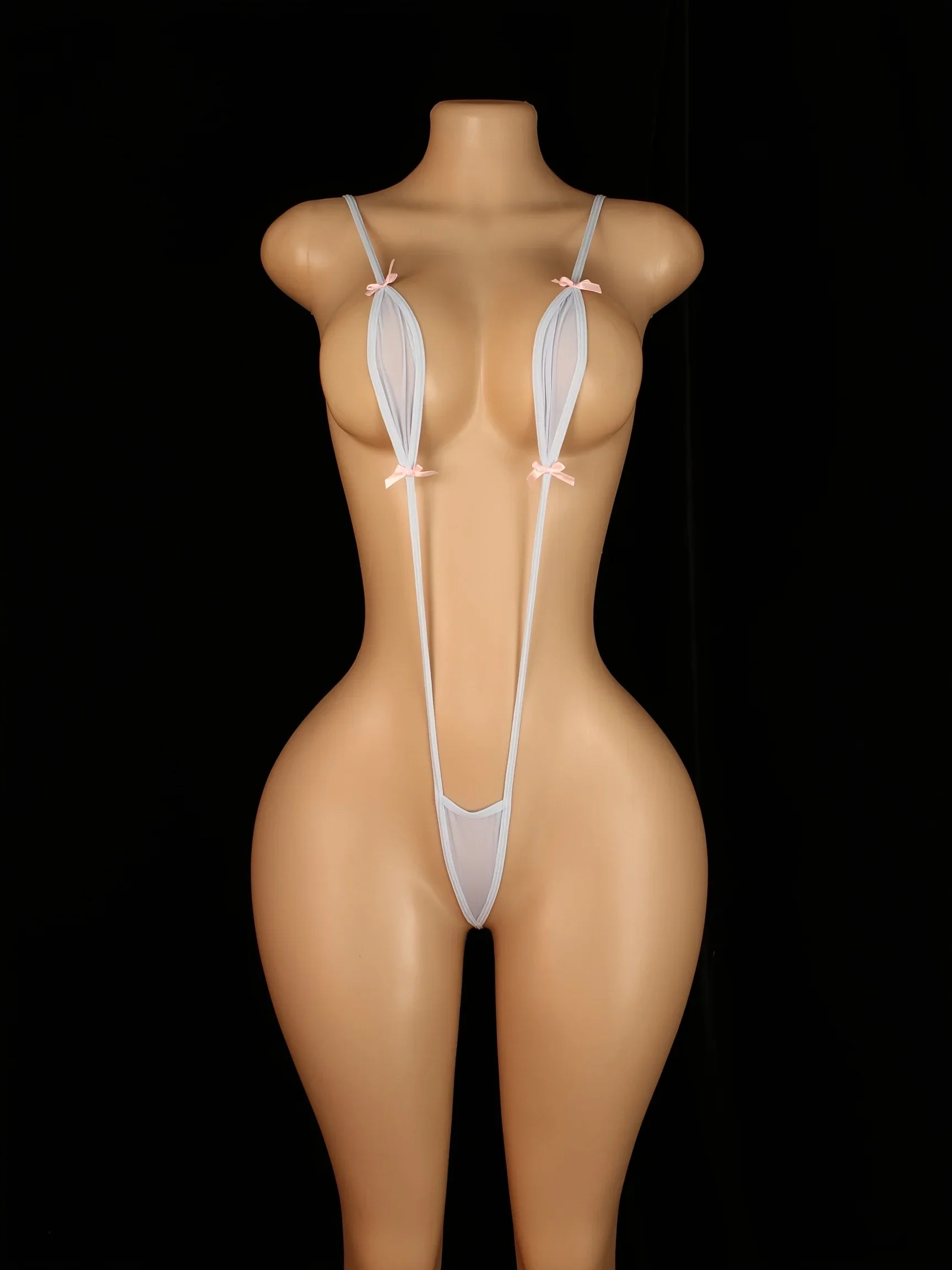 Sexy Adjustable Strappy Teddy Bodysuit for Women - Black Lingerie with Red Accents, Backless Design, Semi-Sheer Adult Apparel